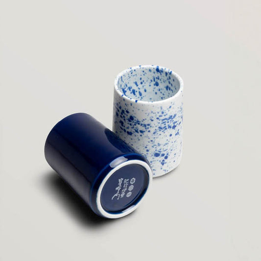 ceramic cups in indigo and white colours made in imari, Japan